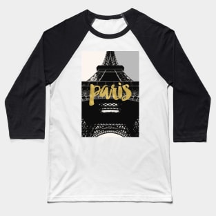 Paris Eiffel Tower, Black and White with Gold Baseball T-Shirt